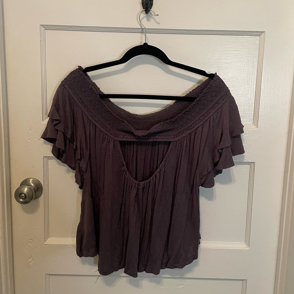 FREE PEOPLE Santorini off the shoulder grey top - Picture 9 of 10